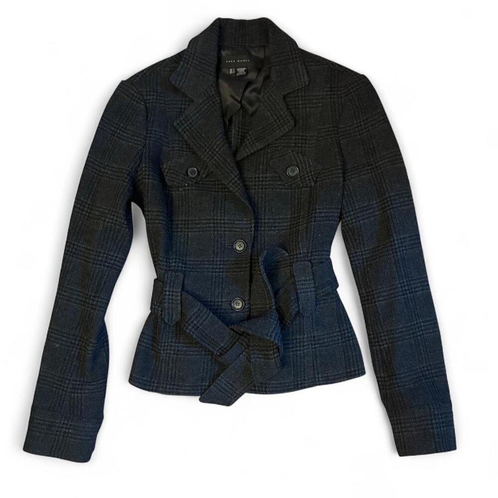 Zara black plaid wool blazer